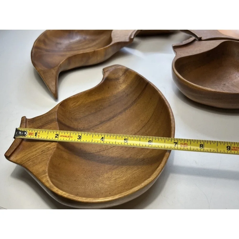 Vintage Mcm Monkeypod Wood Interlocking Leaf Serving Bowl Set Five Tiki Lazy Sus